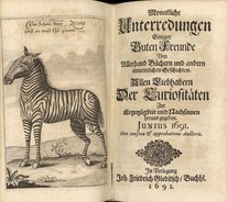 Frontispiz und Titelblatt: "Monatliche Unterredungen Einiger Guten Freunde", Juni 1691